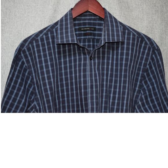 John Varvatos USA Slim Fit Blue Plaid Button-Down Shirt Size Large - Picture 2 of 3